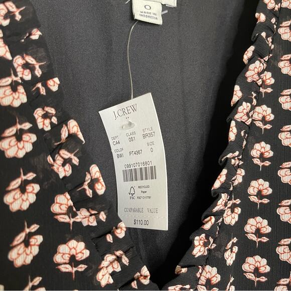 NEW J.Crew Factory Ruffle V-neck Mini Dress in Blue White Floral 0 - Picture 10 of 11